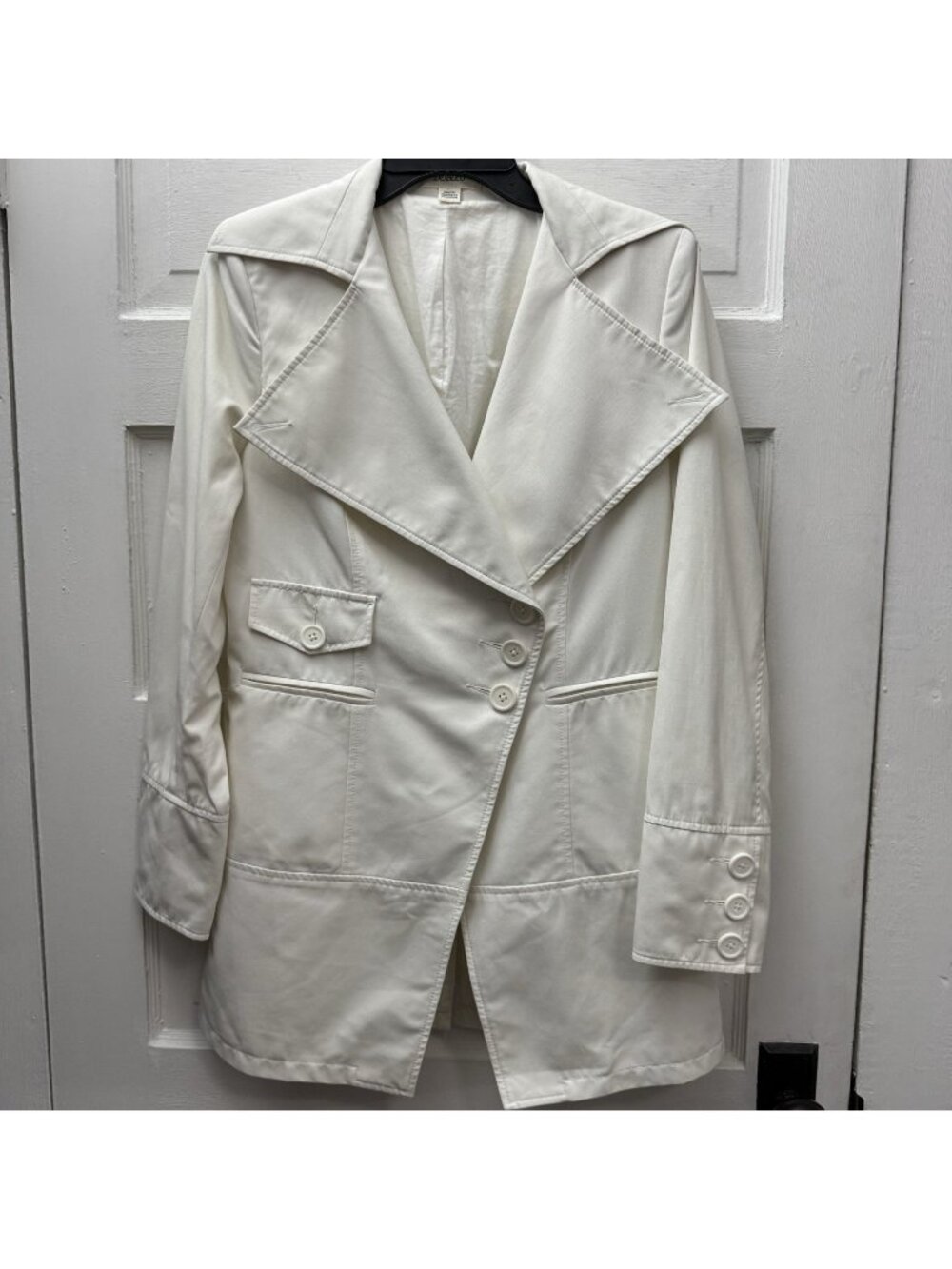 LILIBLEU White Trench Coat Jacket Women Small Petite Double Breasted